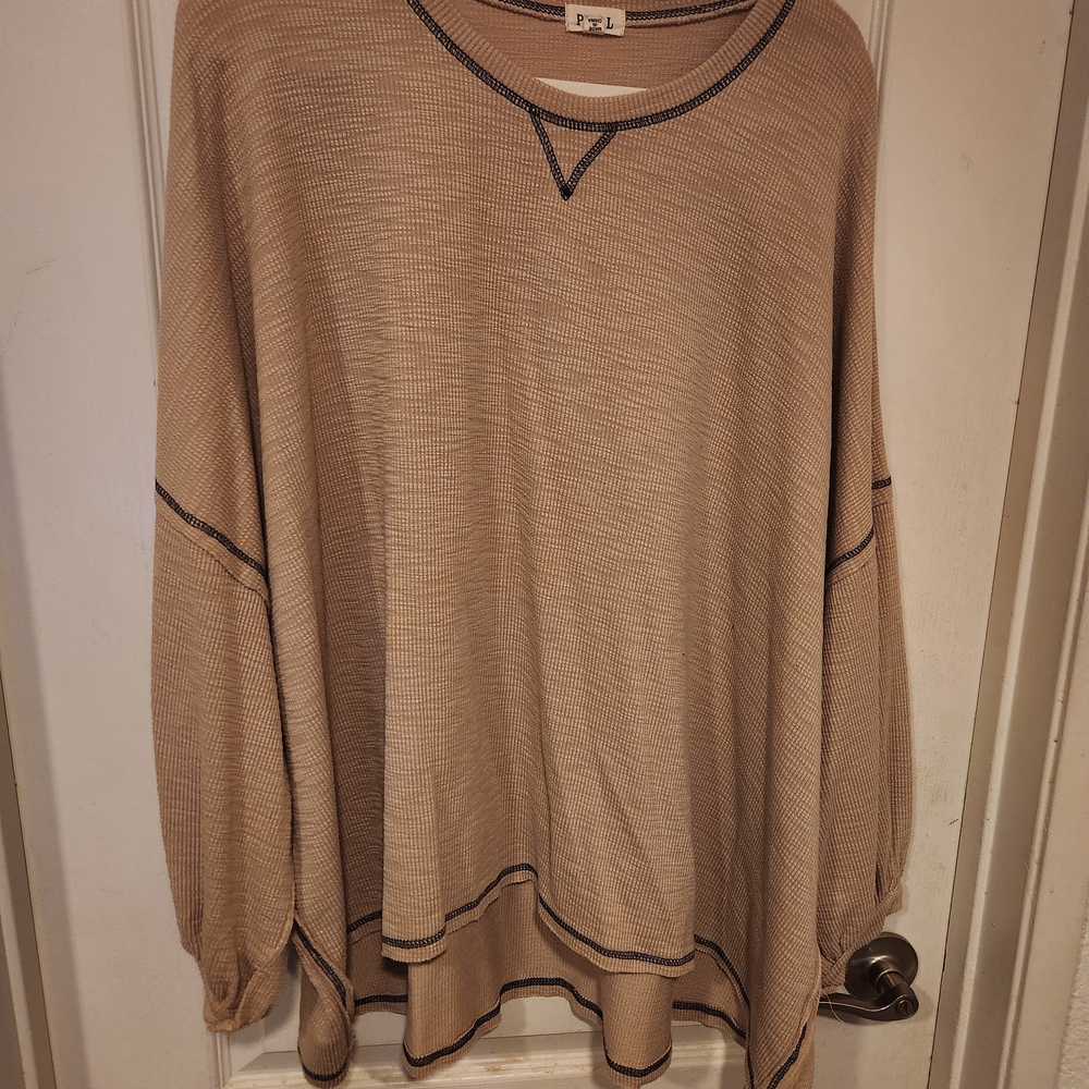 POL Tan Knit Top with Black Trim